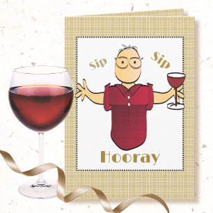 80th Birthday Male Cartoon Red Wine Toast Funny Card