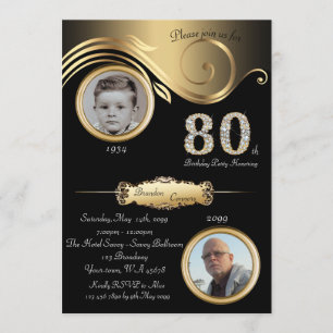 80th,Birthday Man 80th,elegant art deco,black silv Invitation