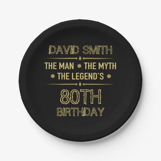 80th Birthday Man Myth Legend Paper Plate (Front)
