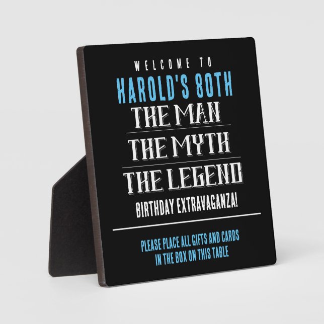 80th Birthday Man Myth Legend Table Sign Plaque (Front)