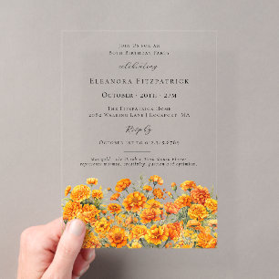 80th Birthday Marigold October Birth Month Flower Acrylic Invitations