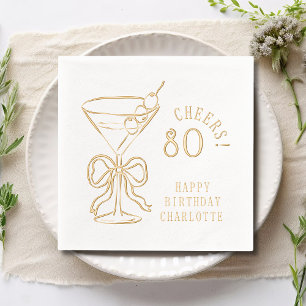 80th Birthday Martini Cheers Gold Foil Name Napkins