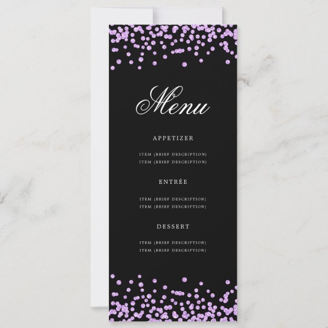 80th Birthday Menu Confetti Purple Black  Invitation (Back)