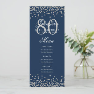 80th Birthday Menu Silver Confetti Navy Blue Invitation