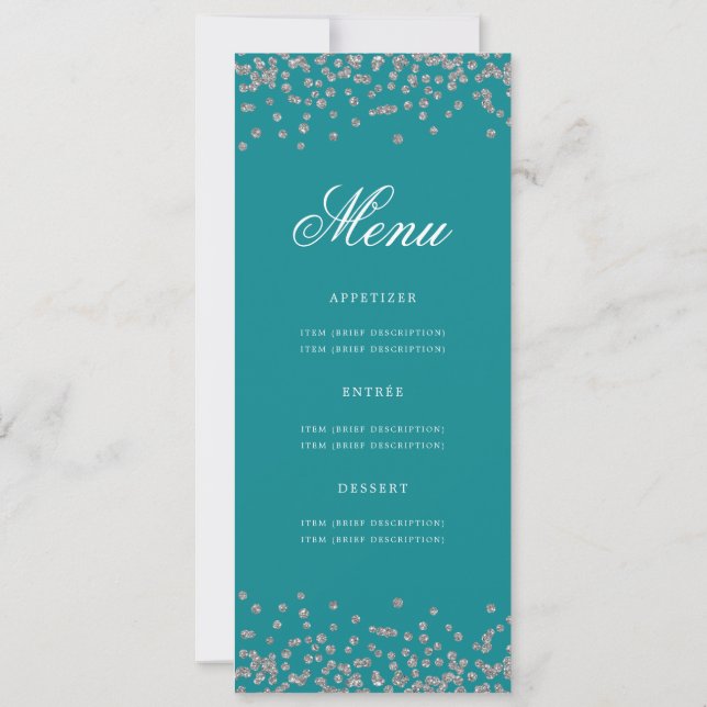 80th Birthday Menu Silver Confetti Turquoise Invitation (Back)