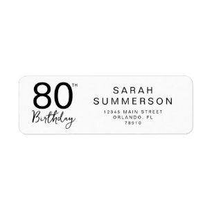 80th Birthday Minimal Black White Script Address Return Address Label