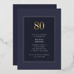 80th Birthday Minimal Elegant Dark Gold Frame<br><div class="desc">80th Birthday Minimal Elegant Dark Purple Grey Gold Frame Foil Birthday Party Invitation</div>
