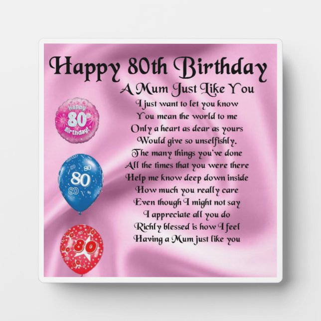 80th Birthday Mom Poem Plaque (Front)