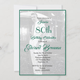 80th Birthday Monogram Elegant Green Frame Photo  Invitation