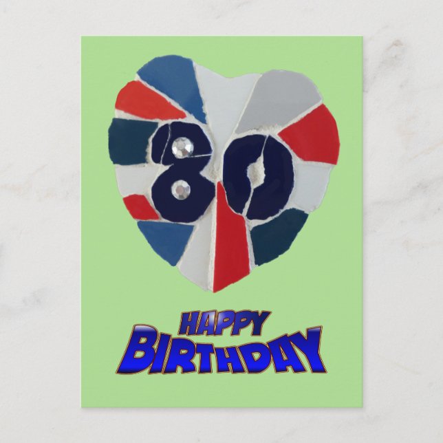 80th Birthday Mosaic Art Postcard (Front)