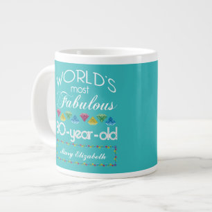 80th Birthday Most Fabulous Colourful Gem Large Coffee Mug