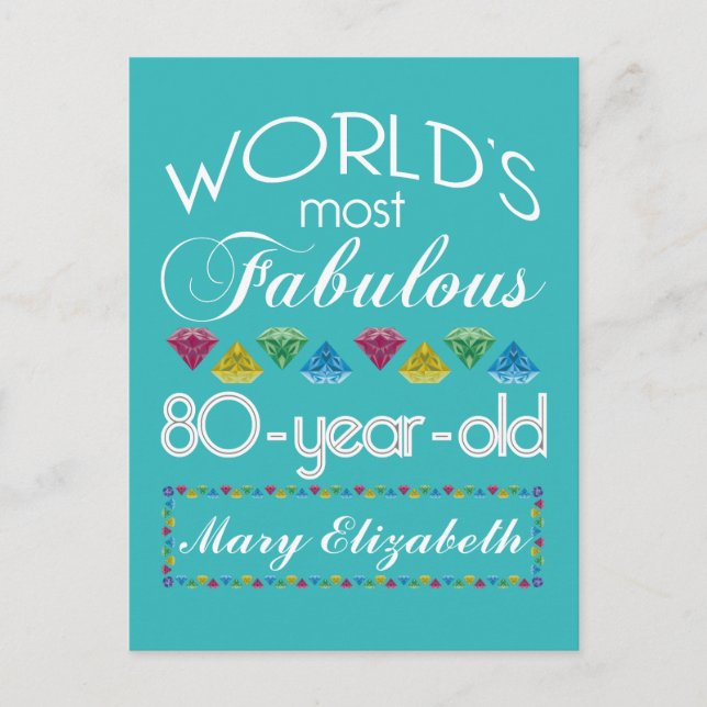 80th Birthday Most Fabulous Colourful Gem Postcard (Front)