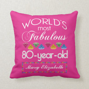 80th Birthday Most Fabulous Colourful Gems Pink Cushion