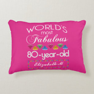 80th Birthday Most Fabulous Colourful Gems Pink Decorative Cushion