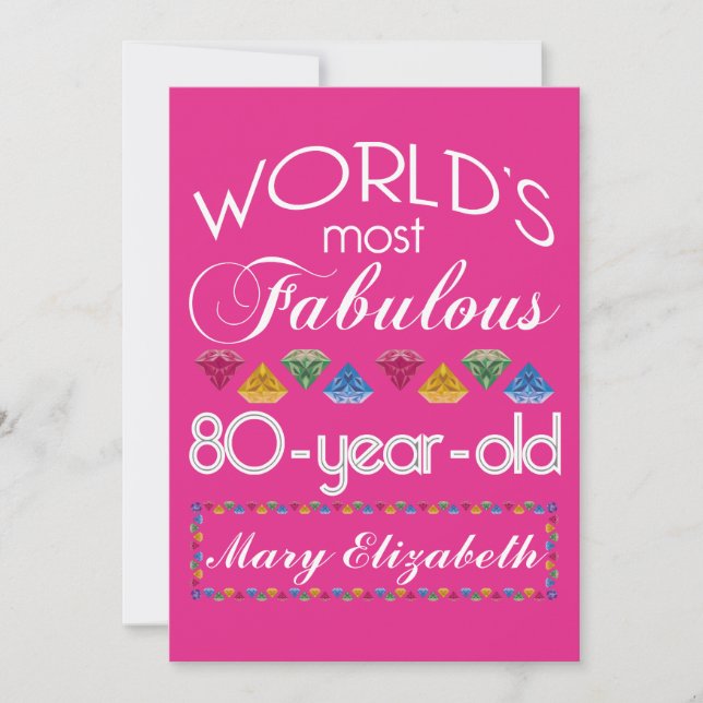 80th Birthday Most Fabulous Colourful Gems Pink Invitation (Front)