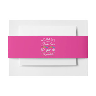 80th Birthday Most Fabulous Colourful Gems Pink Invitation Belly Band