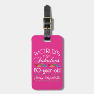 80th Birthday Most Fabulous Colourful Gems Pink Luggage Tag