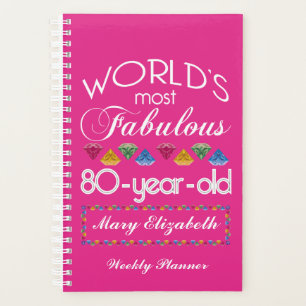 80th Birthday Most Fabulous Colourful Gems Pink Planner