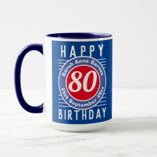 80th Birthday Mug with Age, Name, & Date