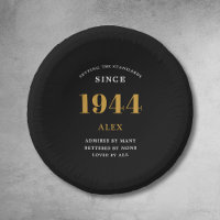 80th Birthday Name 1944 Black Gold Elegant Chic