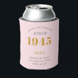 80th Birthday Name 1945 Pink Grey Elegant Chic Can Cooler<br><div class="desc">A personalised elegant can cooler that is easy to customise for that special birthday party occasion.</div>