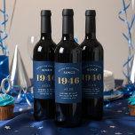 80th Birthday Name 1946 Blue Gold Elegant Chic Wine Label<br><div class="desc">1946 Vintage 80th Birthday Blue & Gold Elegant Wine Label. Celebrate your milestone with our exclusive 1946 Vintage 80th birthday wine label. The meticulously designed label with stunning blue and gold hues effortlessly enhances the visual appeal of your favourite wine. The year 1946, prominently featured on the label, adds a...</div>