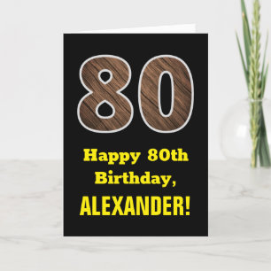 80th Birthday: Name, Faux Wood Grain Pattern "80" Card