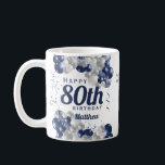 80th Birthday Navy Balloons Coffee Mug<br><div class="desc">A gorgeous navy and silver balloon happy 80th (or any age) birthday mug. This fabulous design is the perfect way to wish someone a happy eightieth birthday (or change the age!) Personalise with our own custom name and message. Blue coloured typography and gorgeous navy blue and silver balloons.</div>