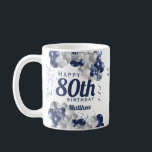 80th Birthday Navy Balloons Coffee Mug<br><div class="desc">A gorgeous navy and silver balloon happy 80th (or any age) birthday mug. This fabulous design is the perfect way to wish someone a happy eightieth birthday (or change the age!) Personalise with our own custom name and message. Blue coloured typography and gorgeous navy blue and silver balloons.</div>