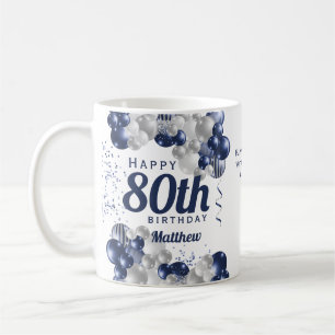 80th Birthday Navy Balloons Coffee Mug