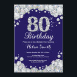 80th Birthday Navy Blue and Silver Diamond Invitation<br><div class="desc">80th Birthday Invitation. Navy Blue and Silver Rhinestone Diamond. Elegant Birthday Bash invite. Adult Birthday. Women Birthday. Men Birthday. For further customisation,  please click the "Customise it" button and use our design tool to modify this template.</div>