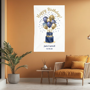 80th Birthday Navy Blue Balloon Cake Banner