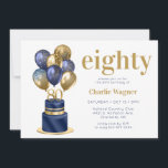 80th Birthday Navy Blue Balloon Cake Invitation<br><div class="desc">This fabulous men's 80th birthday navy blue cake invitation featuring a 2-layer navy blue and gold cake with navy blue and gold balloons and the number 80 in gold would be perfect for celebrating your husband, brother, dad, friend, uncle, grandfather, great grandfather. It is traditional and classic while being fresh,...</div>