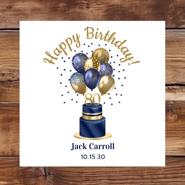80th Birthday Navy Blue Balloon Cake Napkin (Creator Uploaded)