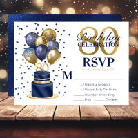 80th Birthday Navy Blue Balloon Cake RSVP