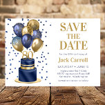 80th Birthday Navy Blue Balloon Cake Save The Date<br><div class="desc">This fabulous men's 80th birthday party Save the Date card featuring a 2-layer navy blue and gold cake with navy blue and gold balloons, the number 80 in gold and shiny blue confetti would be perfect for asking people to put this special date aside for the upcoming 80th Birthday Party....</div>
