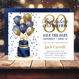 80th Birthday Navy Blue Balloon Cake Save The Date