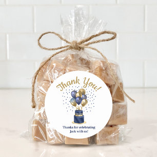 80th Birthday Navy Blue Balloon Cake Thank You Classic Round Sticker