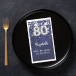 80th Birthday navy blue silver stars Napkin<br><div class="desc">For a 80th birthday celebration. A navy blue background colour with faux silver stars. The blue colour is uneven.  Add your name,  text.</div>