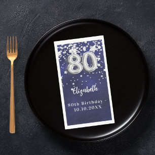 80th Birthday navy blue silver stars Napkin