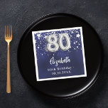 80th birthday navy blue silver stars napkin<br><div class="desc">For a 80th birthday celebration. A navy blue background colour with faux silver stars. The blue colour is uneven.  Add your name,  text.</div>