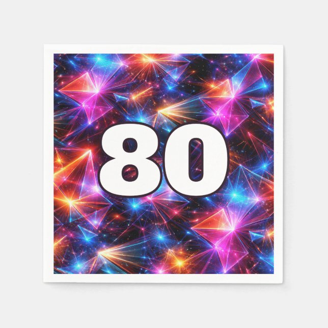 80th Birthday Neon Polygon Abstract  Napkin (Front)