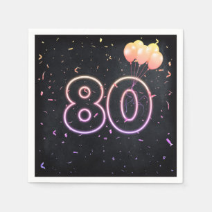80th Birthday Neon Sign On Black Napkins