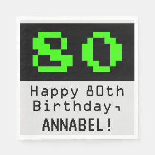 80th Birthday - Nerdy / Geeky Style "80" & Name Napkin