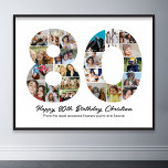 80th Birthday Number 80 Photo Collage Anniversary Poster<br><div class="desc">Mark eighty years of wonderful memories and adventures with this captivating 80th Birthday Number Photo Collage. This customisable template is the perfect blend of creativity and sentiment, allowing you to create a truly memorable gift for your loved one's special day. Capture the essence of ten incredible years in a single...</div>