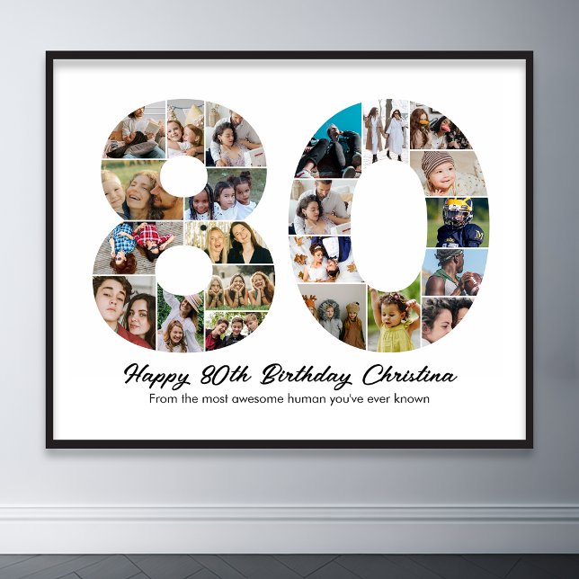 80th Birthday Number 80 Photo Collage Anniversary Poster (80th birthday number 80 photo collage poster wall art)
