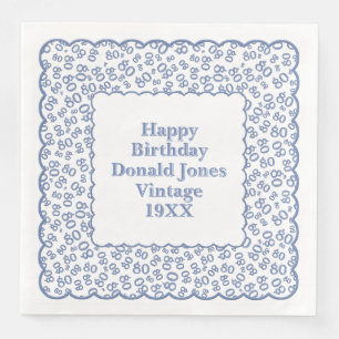 80th Birthday Number Pattern Scallops Blue/White Napkin
