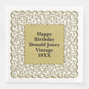 80th Birthday Number Pattern Scallops Gold/White Napkin