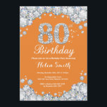 80th Birthday Orange and Silver Diamond Invitation<br><div class="desc">80th Birthday Invitation. Orange and Silver Rhinestone Diamond. Elegant Birthday Bash invite. Adult Birthday. Women Birthday. Men Birthday. For further customisation,  please click the "Customise it" button and use our design tool to modify this template.</div>
