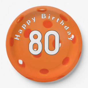 80th Birthday Orange Pickleball Paper Plate